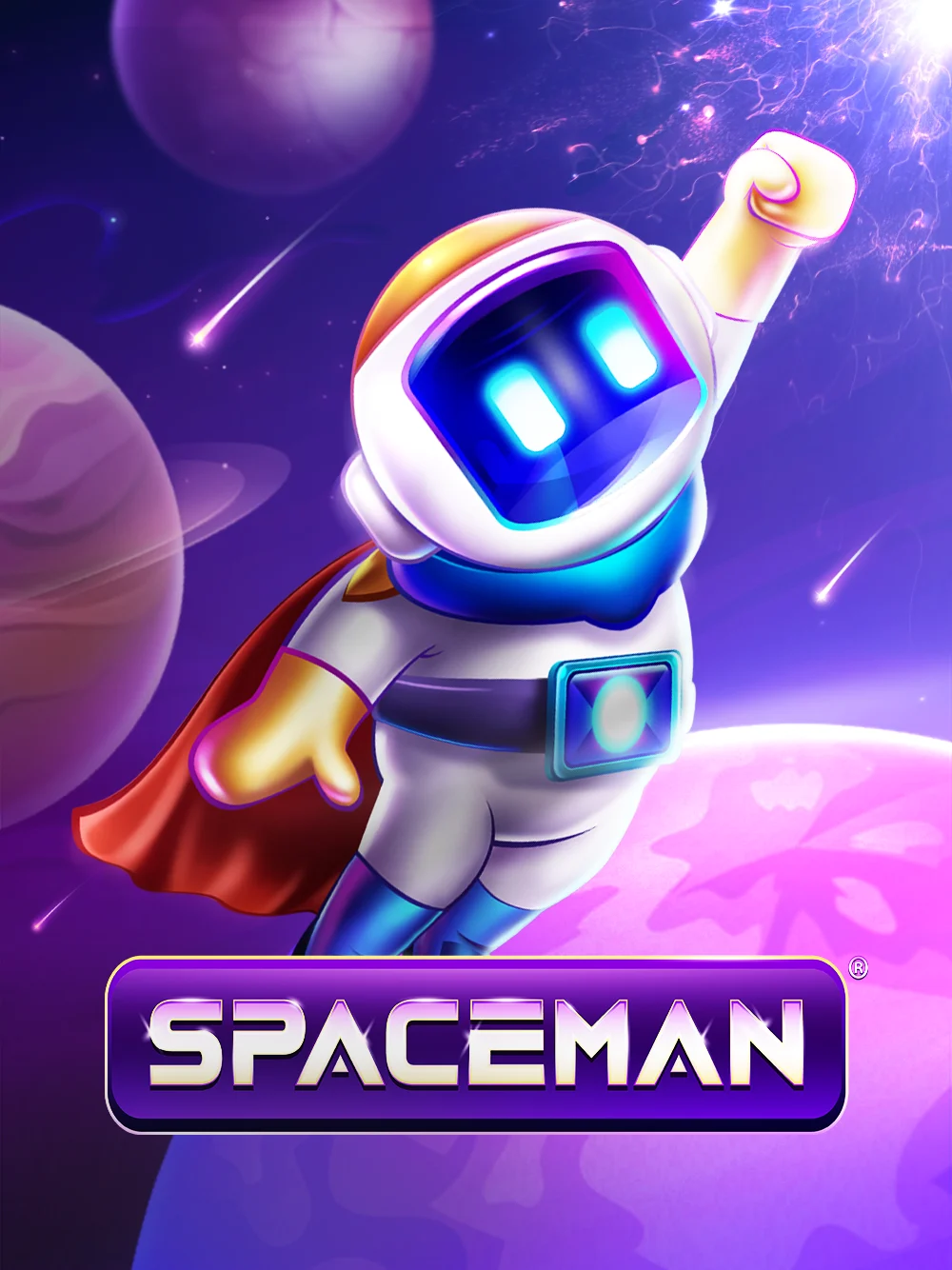 Astronauta de juego crash con enfoque futurista y vibrante.